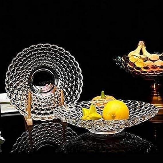 Crystal Glass Fruit Bowl Plate For Dining Table Classic Bubble Design Dry Fruit Chocolate Tray Crystal Decoration Serving Bowl Dessert Plate